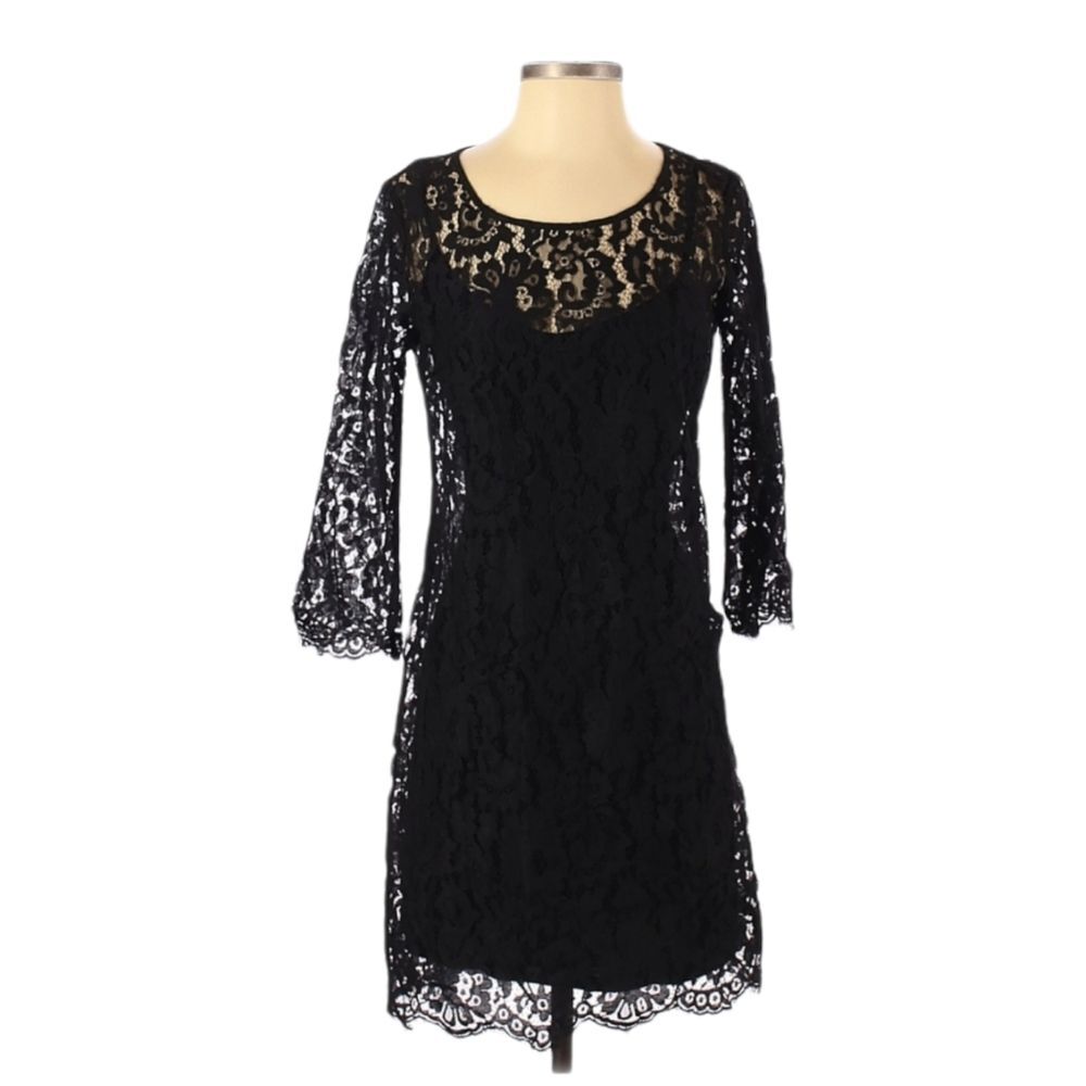 Anthro HD in Paris Dress Size S Black Lace 3/4‎ Sleeve Evening Whimsygoth Witchy